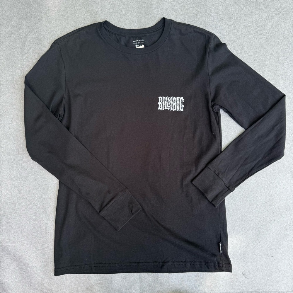 NWT Billabong Women’s Black Long Sleeve Cotton Crewneck T-Shirt Print Back M - Picture 2 of 5